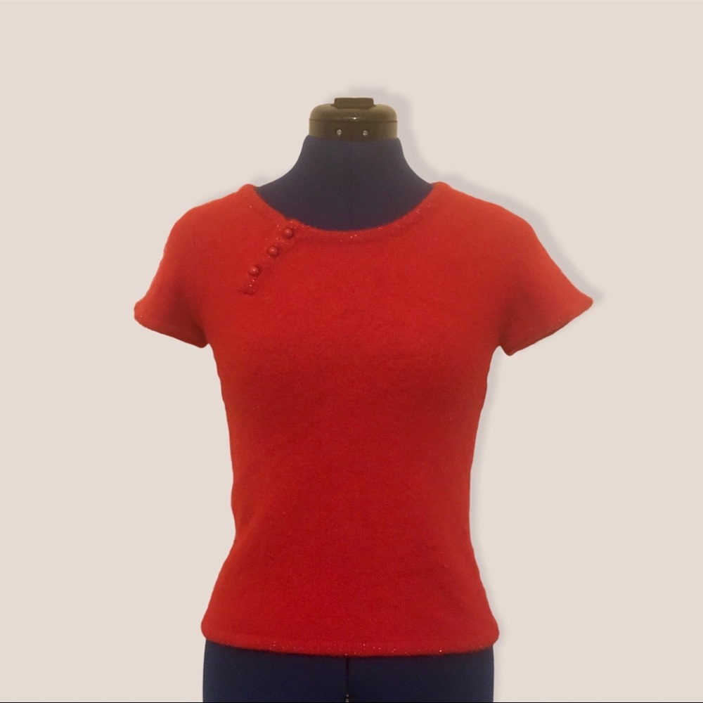 Retro Red Short-Sleeve Sweater Top